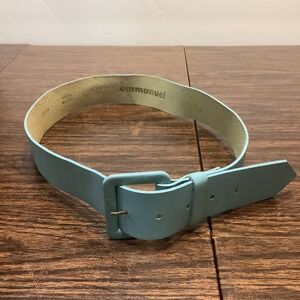 Vtg Emmanuel Light Blue Genuine Leather Wide Belt Square Buckle Medium Canada